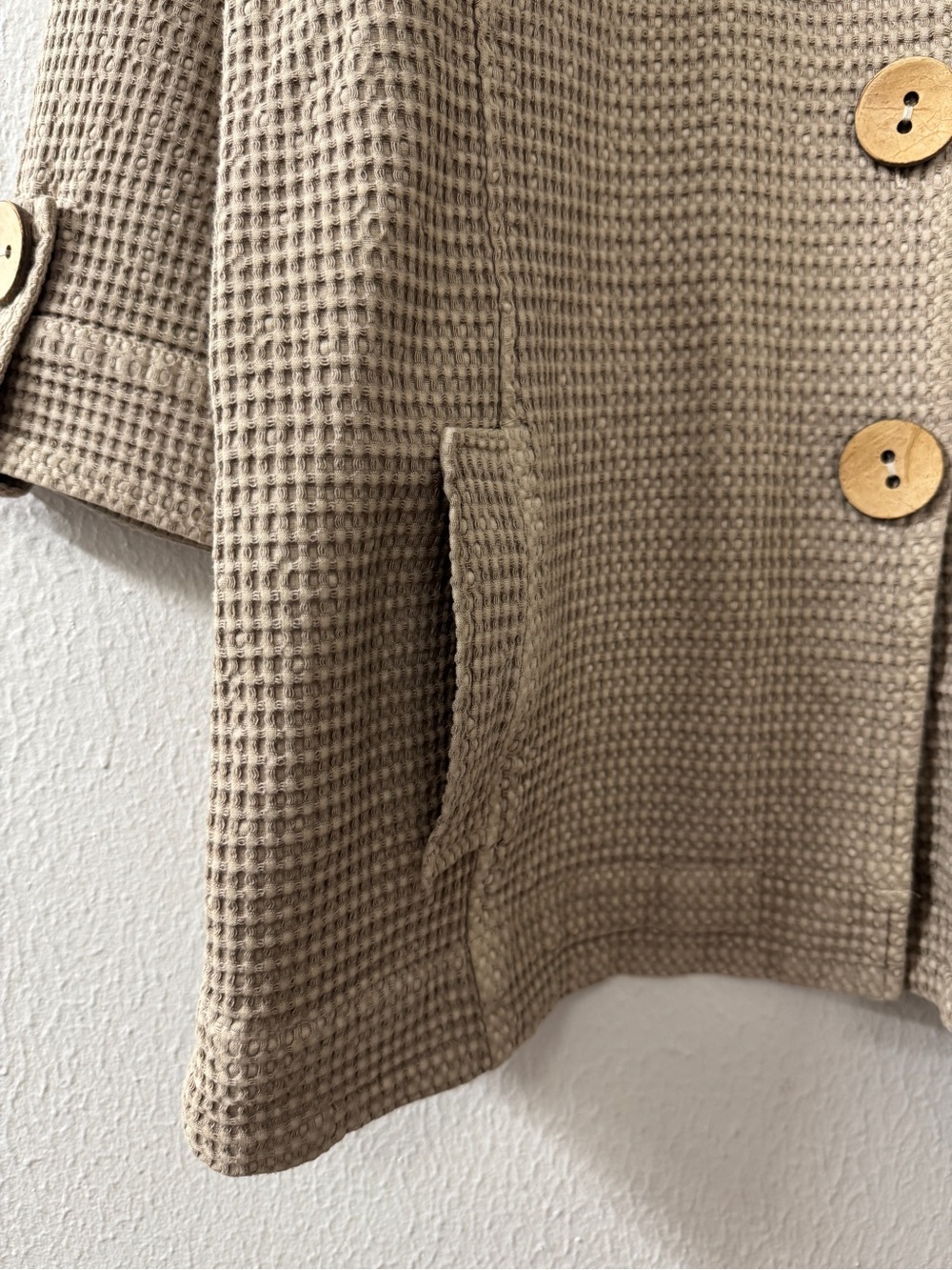 Focus Waffle Textured Beige Button Front Jacket - Picture 3 of 7